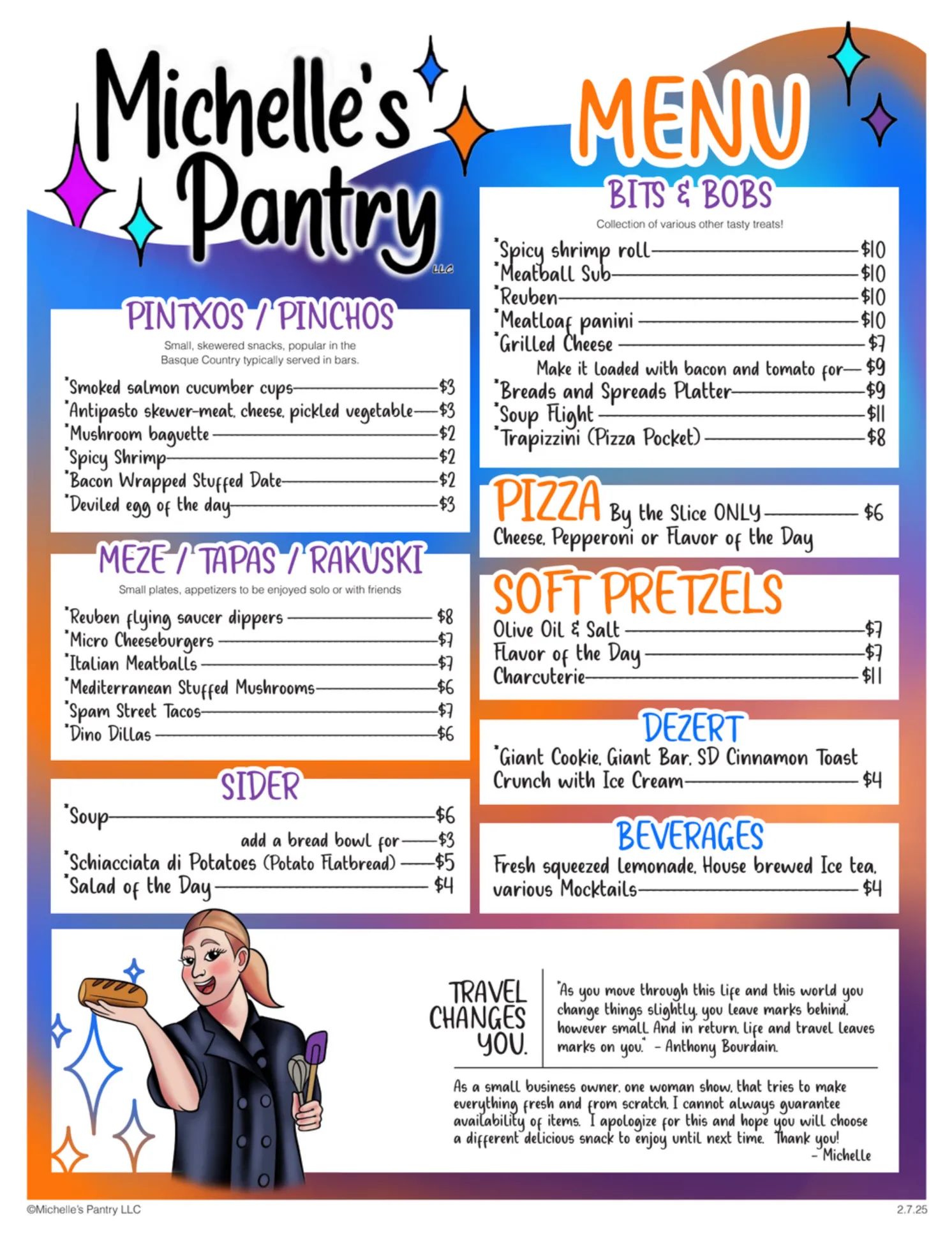 Michelle's Pantry menu