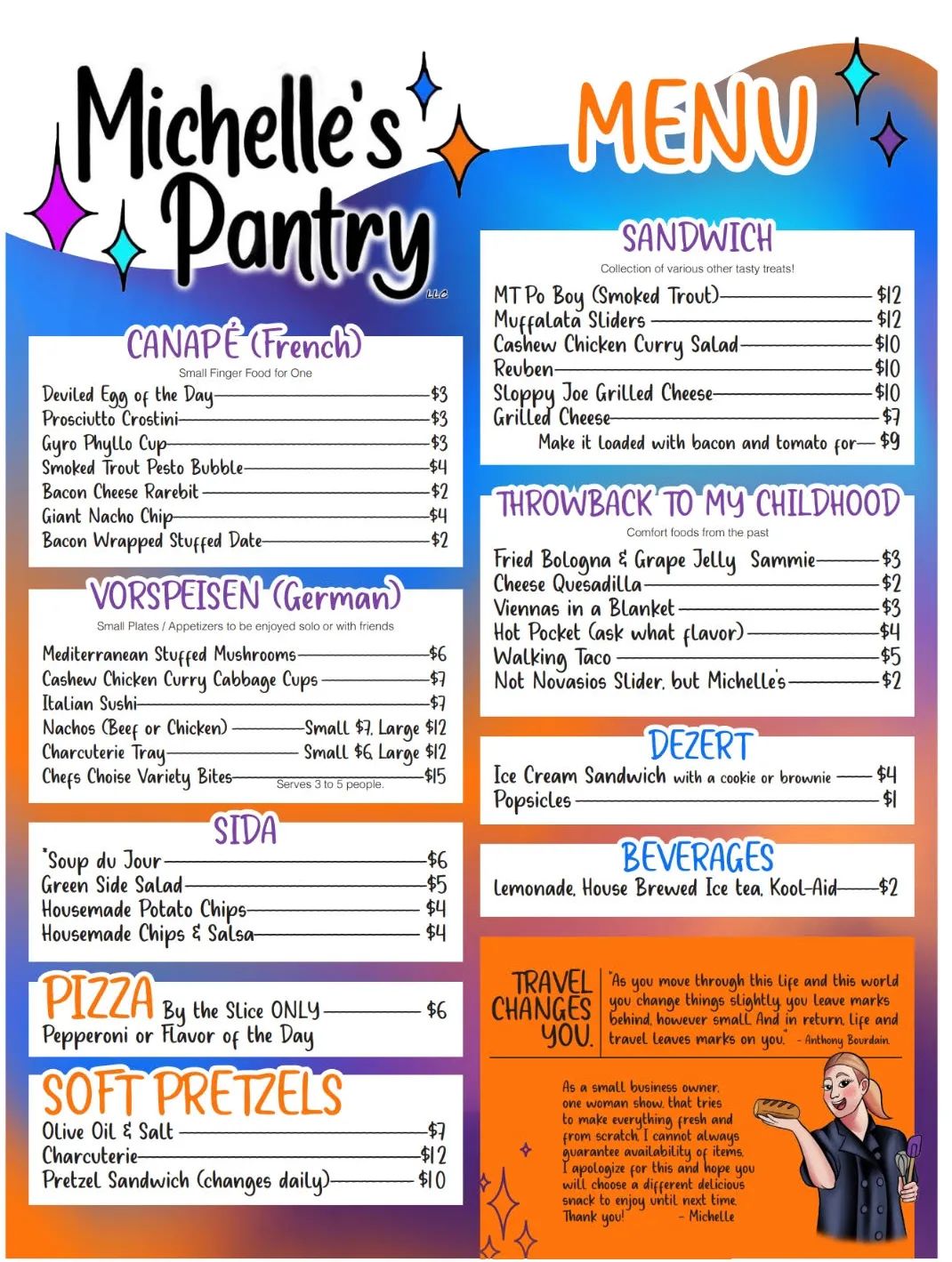 Michelle's Pantry Menu